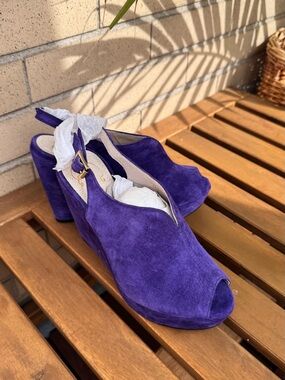 envy Purple Suede Peep-Toe Block Heel Slingback